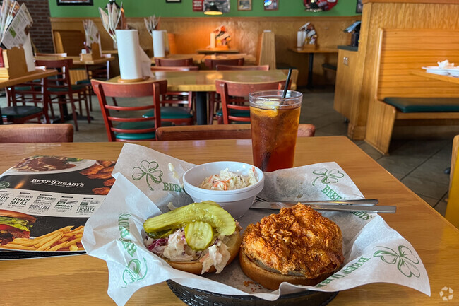Beef O'Brady's is well known for its Nashville style chicken sandwich and wings.