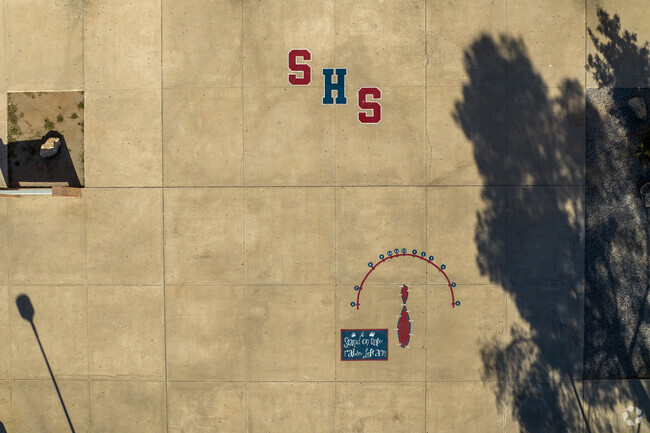 The courtyard has artwork at Sahuaro High School.