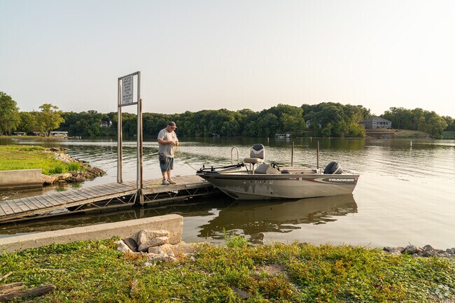 A Greenlake resident docks his boat on Lake Decatur in Decatur, IL.