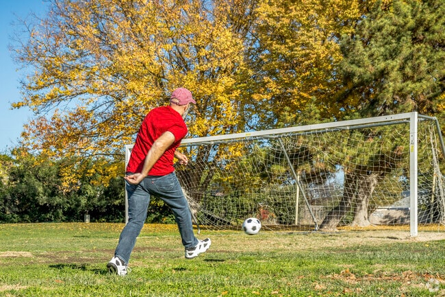 Expansive grass fields at Ninos Park are perfect for a soccer match.
