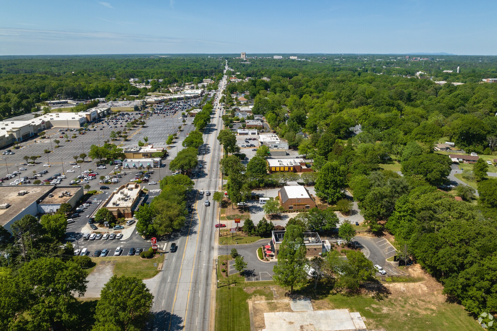 An aerial overview of Hillcrest and highway 29 in Hillcrest.