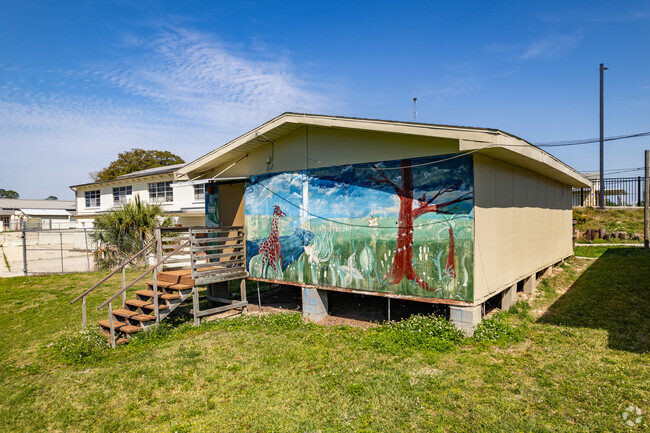 Lake Weir Middle School has colorful painted portable classrooms for enhance education.