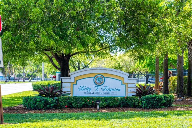 Betty T Ferguson park sign at entrance of park.