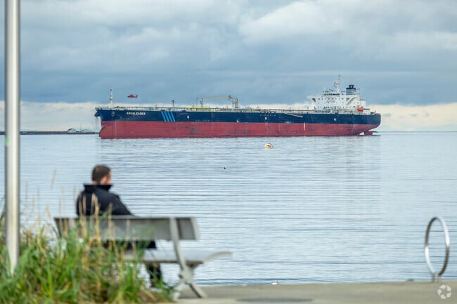 On the West End Trail people enjoy sitting and watching the ships anchored in Port Angeles.