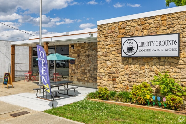 Liberty Grounds offers coffee, wine, and more in a stylish downtown café.