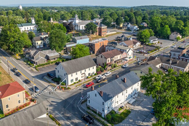 The heart of Montgomery features shops, churches, homes, and restaurants along quiet streets.