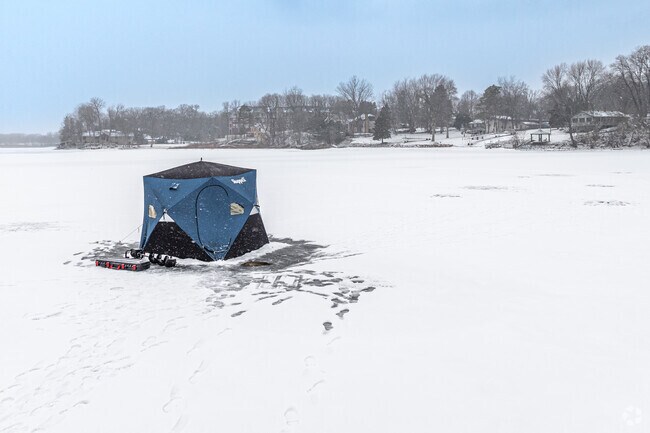 Residents enjoy ice fishing on South Lindstrom Lake throughout the winter season.