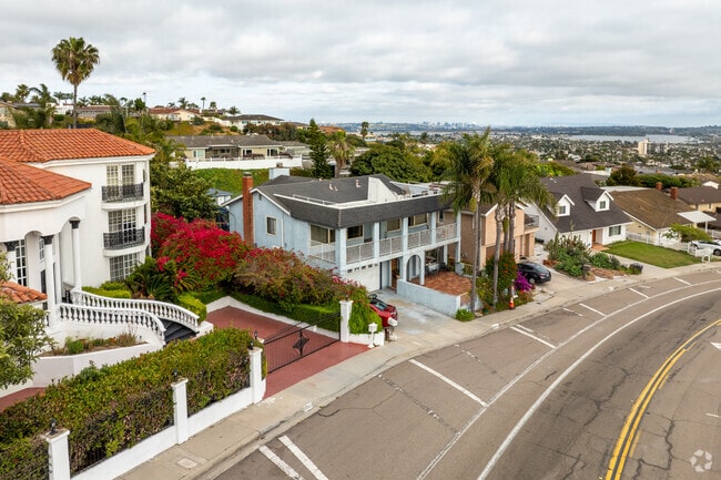 Many homes have views of the downtown San Diego in La Jolla Mesa.