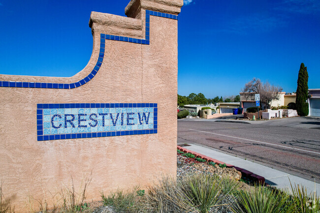 Tilework Crestview Heights neighborhood entrance sign in Onate.