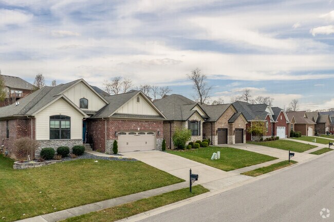 This is a row of newer style bungalow homes in Sellersburg, Indiana.