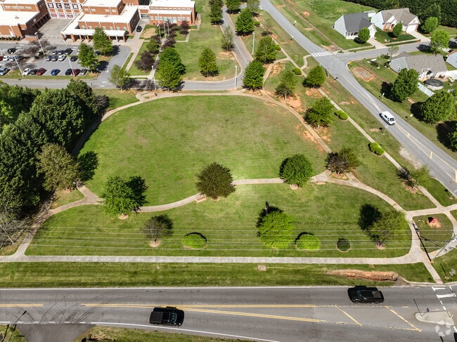 There's a large walking area in front of Newton-Conover Middle School.