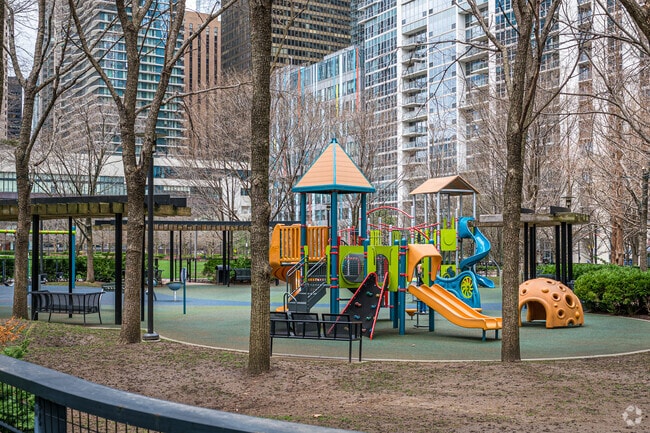 The playground at Lakeshore East Park is colorful and inviting to the neighborhood kids.