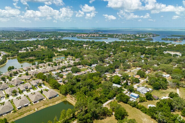 Aerial view of Anclote next to the waters of the Gulf of Mexico.