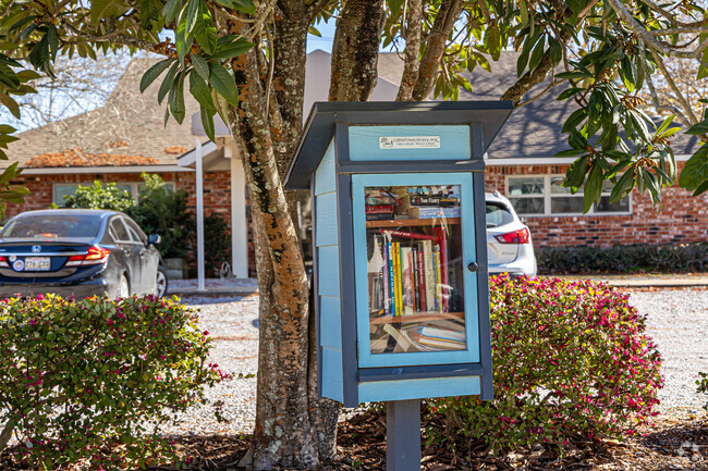 Grab a book from the Little Free Library at the Montessori School of Baton Rouge.