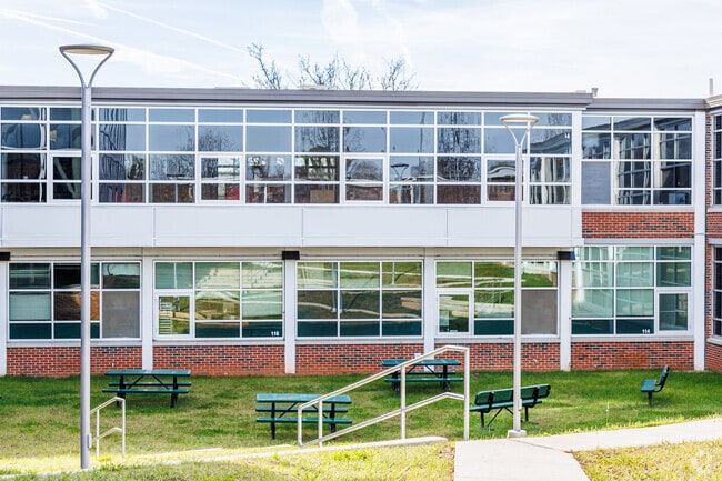 J.F. Kennedy High School features a modern design with extensive use of glass.