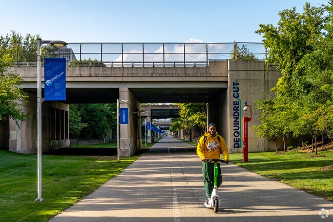 The Dequindre Cut stretches from Rivertown via a former Grand Trunk Western Railroad line.