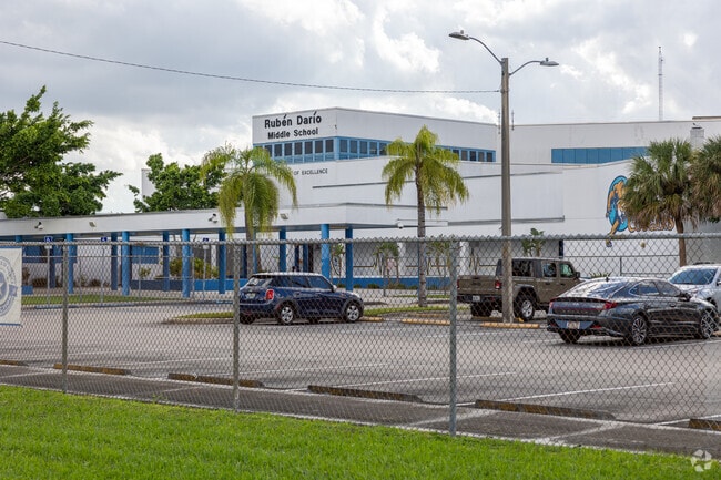 Ruben Dario Middle School has parking near the front entrance in Miami, FL.