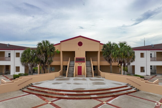 The courtyard stage in Jeaga Middle School is nice design accent for the school.