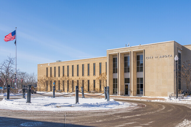 Anoka City Hall is centrally located in the city.
