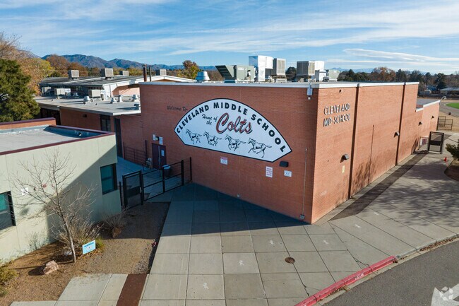 Mural at the front entrance of Cleveland Middle School.