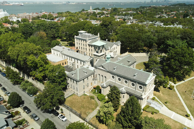 Overhead view of Visitation Academy in Fort Hamilton shows the gorgeous views.