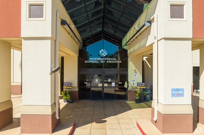 The entrance at International School Of Arizona welcomes its students and staff.