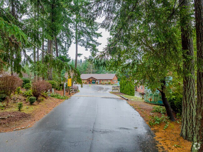Covered by mature tree growth, Gig Harbor Academy has a secluded feel for privacy.