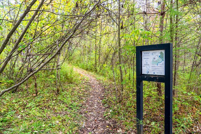 The Karen Clark Trail begins on Wheeler Road and winds through private and public property.