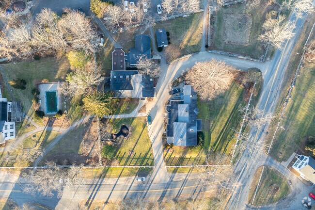 An aerial top-down view of Chamberlain International School in Middleboro, MA.