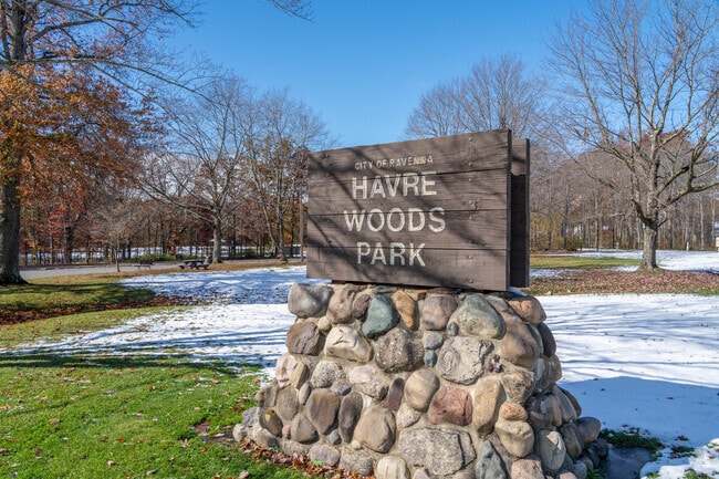 Havre Woods Park in Ravenna Ohio features walking trails and ball fields.
