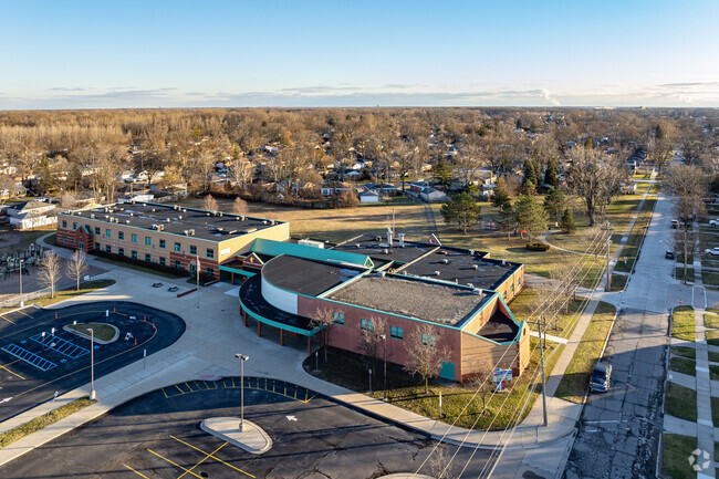 Aerial view of Taft-Galloway Elementary School.