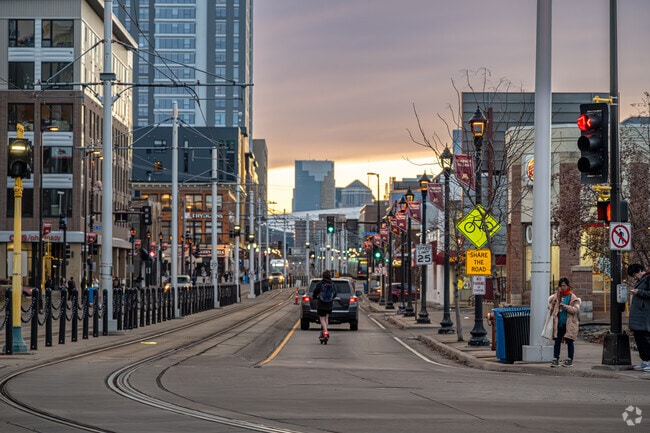Washington Ave in Prospect Park will lead you to downtown Minneapolis.
