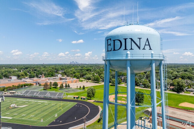 The Edina water tower welcomes people to the city.