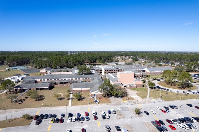 First Coast High is built around a large paved courtyard, reminiscent of Spanish architecture.