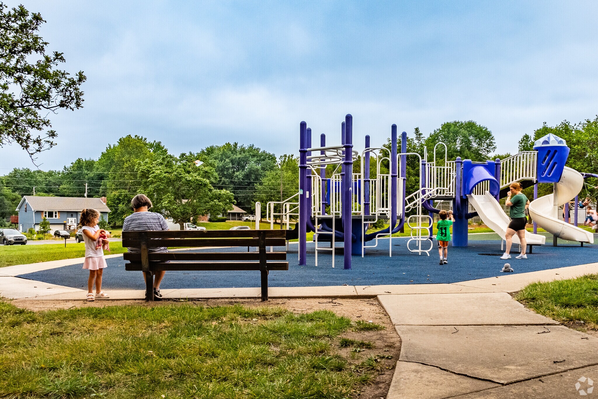 Holcom Park has a nice playground fro the kids to climb around on.