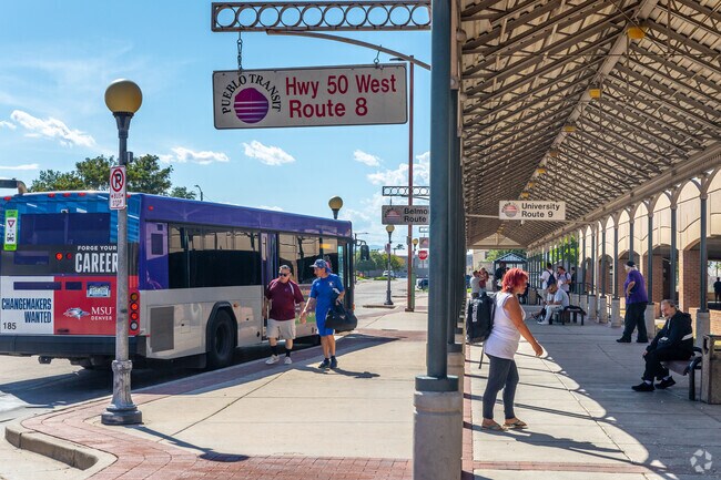 Several Pueblo Transit bus stops are stationed along the area’s four main roadways near Sunset.