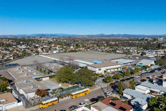 An elevated view of Hawthorne Elementary School.