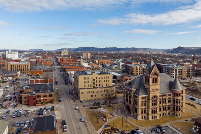 Historic buildings such as the county courthouse form the skyline of Winona.