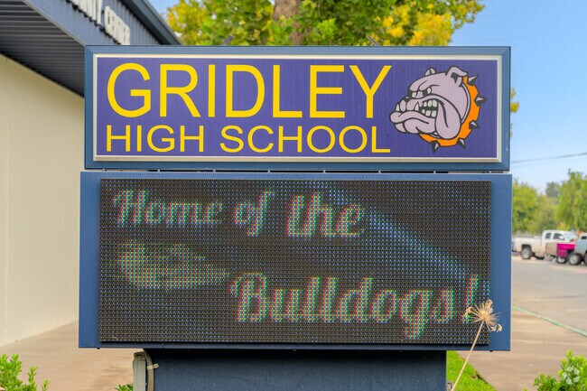 Important information is displayed on the Gridley High School digital sign.
