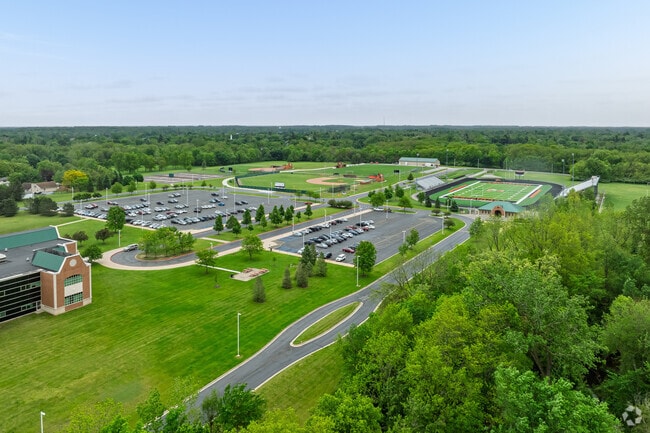 Tecumseh High School features a large athletics area behind the school for student sports.