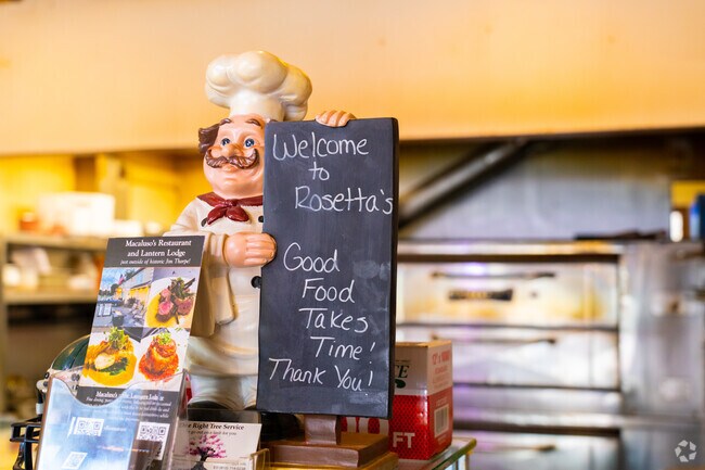 A welcome sign greets diners inside Rosetta’s Pizza in Nesquehoning.