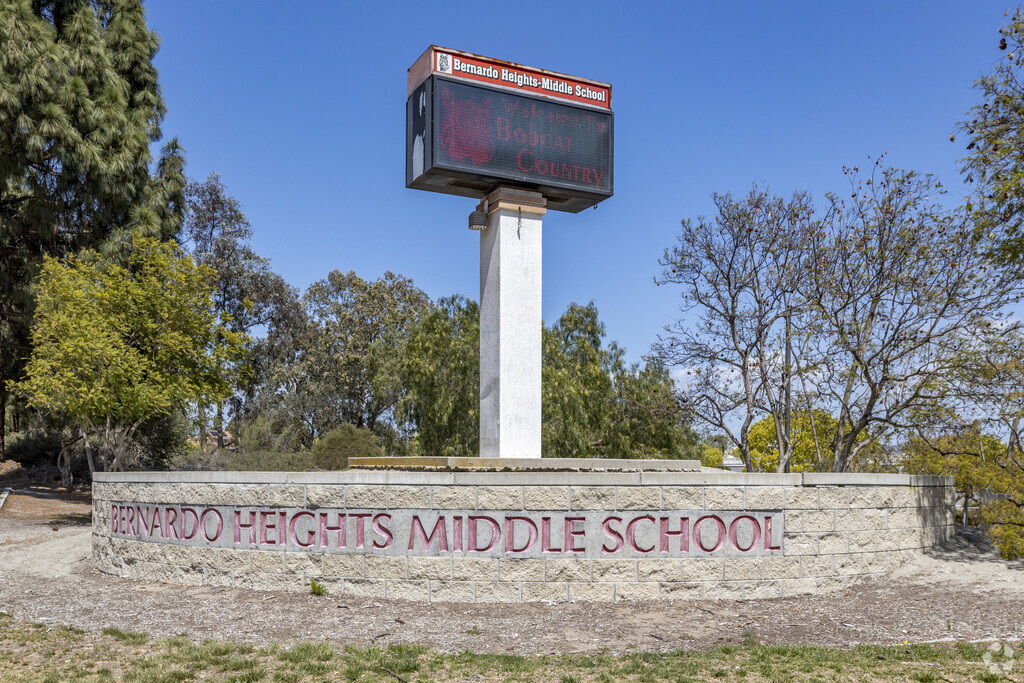 Bernardo Heights Middle sign welcomes students, staff, and parents in San Diego, CA.