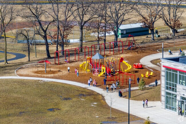Lakeland Elementary School features a large play area behind the school for student recess.