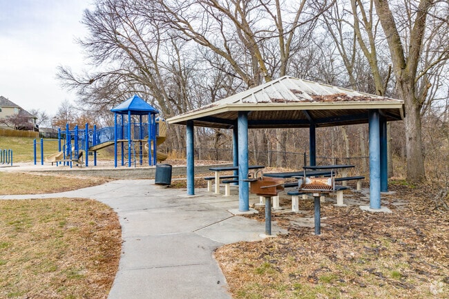 Mission Park has covered seating for picnics.