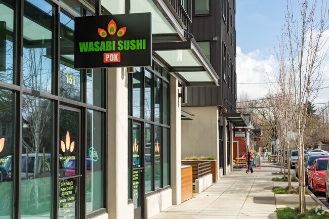 Store fronts such as Wasabi Sushi and others are convenient location in Boise, Oregon.