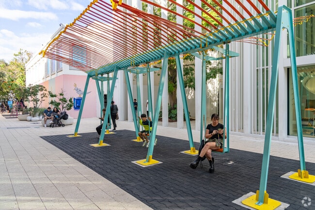 This interactive swing set designed by GT2P in located in the center of the Design District.