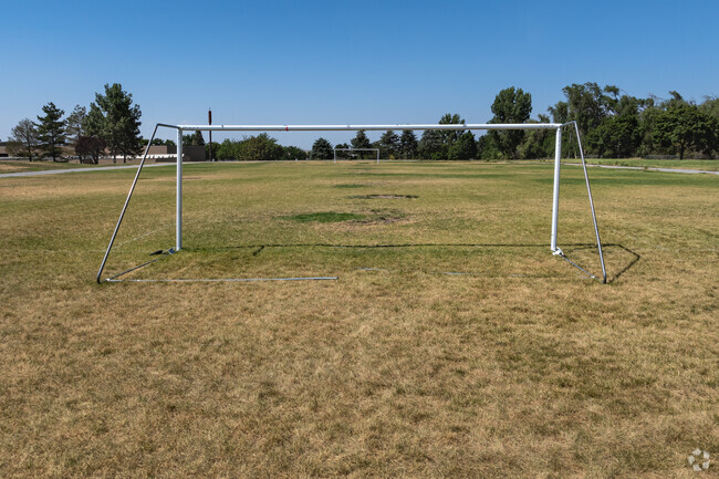 Hunter Junior High’s soccer field is surrounded by green space.