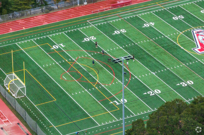 The field at Aragon High School serves multiple sports.