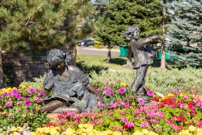 The garden statue outside the Copperleaf swimming pool.