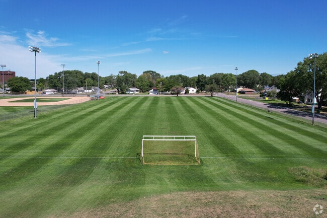 Open green soccer field at Grandview Park.